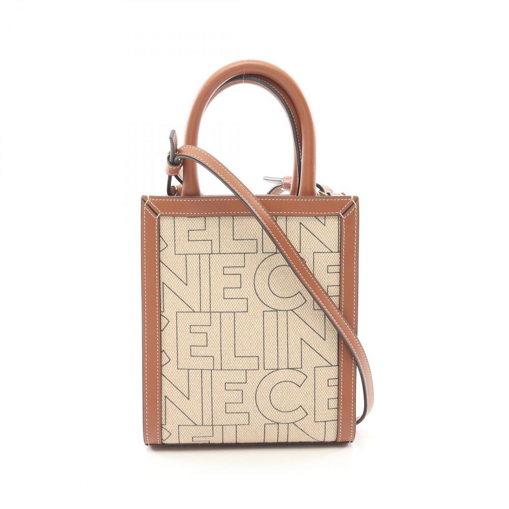 Celine Vertical Cabas Handbag Canvas Leather Ivory White Brown